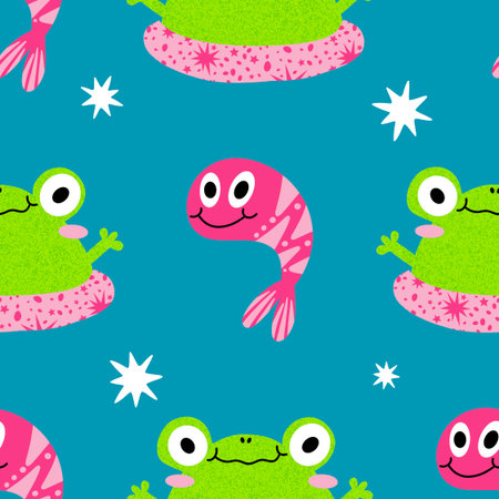 Cartoon animals seamless frogs pattern for wrapping paper and fabrics and lines and kids clothes print and festive packaging and party accessories. High quality illustrationの写真素材