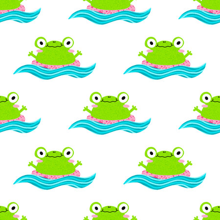 Cartoon animals seamless frogs pattern for wrapping paper and fabrics and lines and kids clothes print and festive packaging and party accessories. High quality illustrationの写真素材