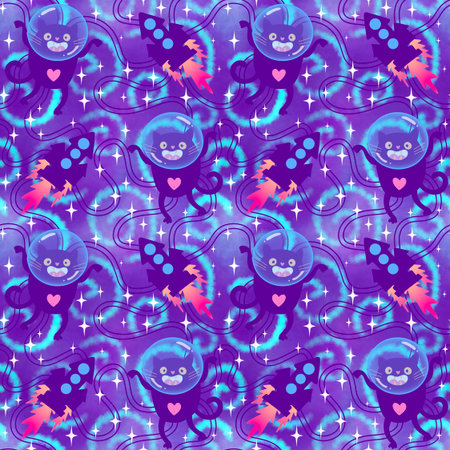 Space animals seamless cats pattern for wrapping paper and fabrics and lines and kids clothes print and party accessories. High quality illustrationの写真素材