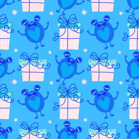 Birthday party seamless frogs pattern for wrapping paper and fabrics and lines and kids clothes print and anniversary accessories. High quality photoの写真素材