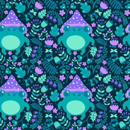 Cartoon animals seamless frogs pattern for wrapping paper and fabrics and lines and kids clothes print and festive packaging and party accessories. High quality illustrationの写真素材