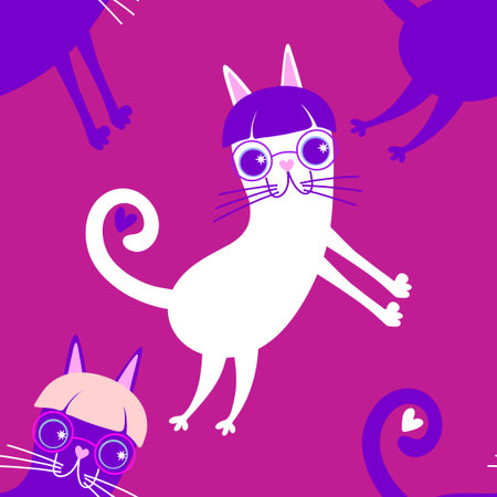 Cartoon animals seamless cats pattern for wrapping paper and fabrics and lines and kids clothes print and party accessories. High quality illustrationの写真素材