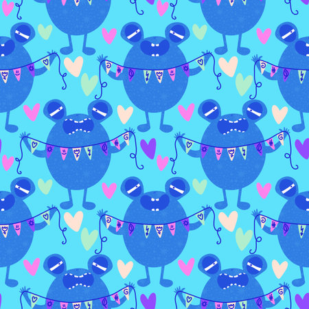 Birthday party seamless frogs pattern for wrapping paper and fabrics and lines and kids clothes print and anniversary accessories. High quality photoの写真素材