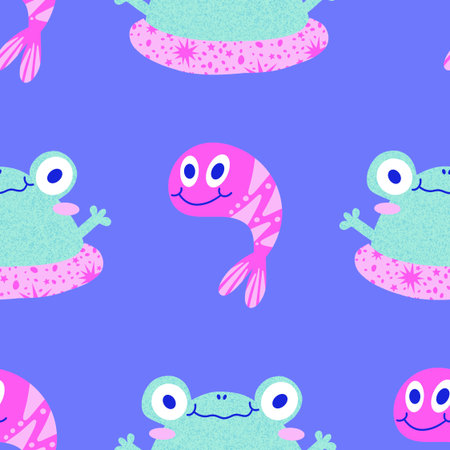Cartoon animals seamless frogs pattern for wrapping paper and fabrics and lines and kids clothes print and festive packaging and party accessories. High quality illustrationの写真素材