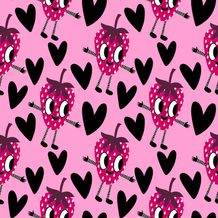 Summer fruits seamless strawberries pattern for wrapping paper and fabrics and kids clothes print and fashion textilesの写真素材