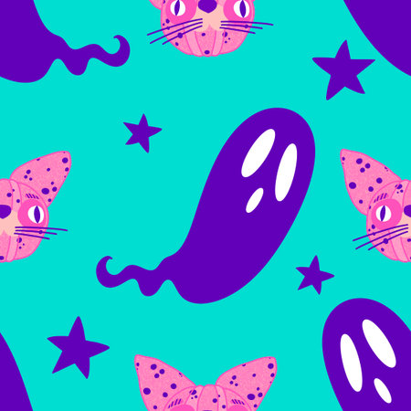 Halloween animals seamless cats pattern for wrapping paper and fabrics and lines and kids clothes print and party accessories. High quality illustrationの写真素材