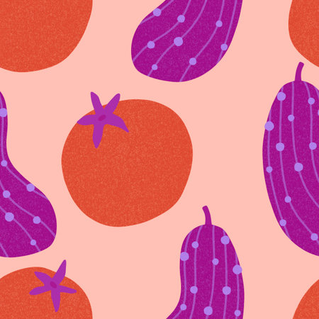 Summer vegetable seamless tomato pattern for wrapping paper and fabrics and lines and kitchen textiles and autumn accessories and restaurants packaging. High quality illustrationの写真素材