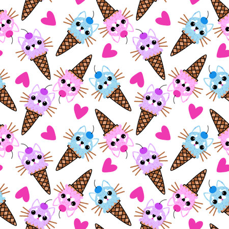Christmas cat candy seamless ice cream pattern for wrapping paper and fabrics and lines and kids clothes print and new year party accessories. High quality illustrationの写真素材