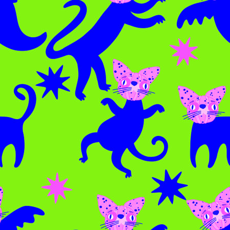 Halloween animals seamless cats pattern for wrapping paper and fabrics and lines and kids clothes print and party accessories. High quality illustrationの写真素材