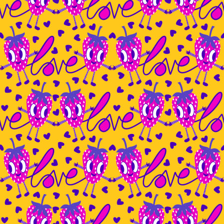 Summer fruits seamless strawberries pattern for wrapping paper and fabrics and lines and kids clothes print and spring party accessories. High quality illustrationの写真素材