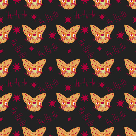 Halloween animals seamless cats pattern for wrapping paper and fabrics and lines and kids clothes print and party accessories. High quality illustrationの写真素材