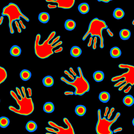 Handprint seamless team work pattern for school and fabrics and kids and hobbies and wrapping paper and notebooks and clothes print. High quality illustrationの写真素材