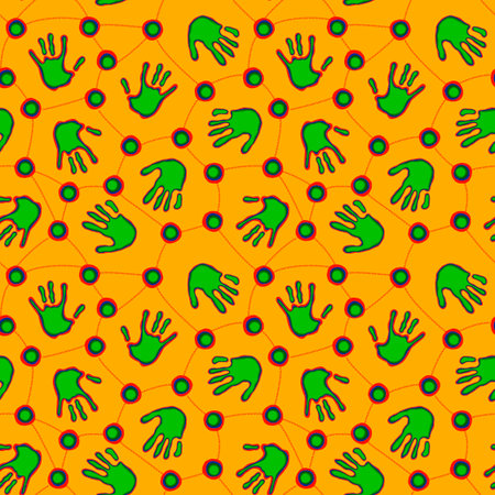 Handprint seamless team work pattern for school and fabrics and kids and hobbies and wrapping paper and notebooks and clothes print. High quality illustrationの写真素材