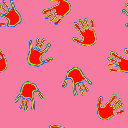 Handprint seamless team work pattern for school and fabrics and kids and hobbies and wrapping paper and notebooks and clothes print. High quality illustrationの写真素材