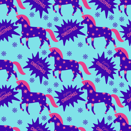 New year animals seamless Christmas horses pattern for wrapping paper and party accessories and kids clothes print and fashion textilesの写真素材