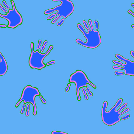 Handprint seamless team work pattern for school and fabrics and kids and hobbies and wrapping paper and notebooks and clothes print. High quality illustrationの写真素材
