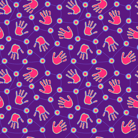 Handprint seamless team work pattern for school and fabrics and kids and hobbies and wrapping paper and notebooks and clothes print. High quality illustrationの写真素材