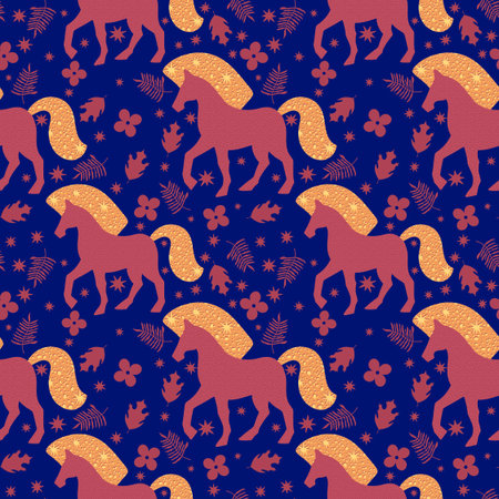 New year 2026 animals seamless Christmas horses pattern for wrapping paper and party accessories and kids clothes print and fashion textilesの写真素材