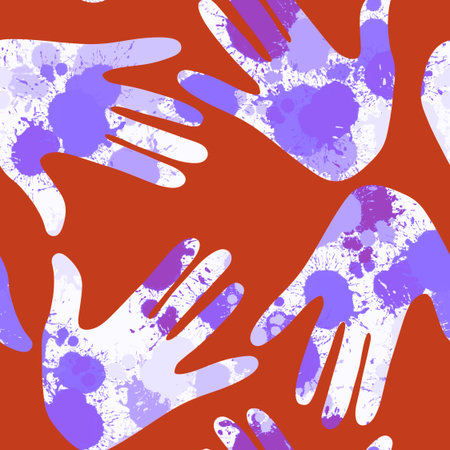 Handprint seamless team work pattern for school and fabrics and kids and hobbies and wrapping paper and notebooks and clothes print. High quality illustrationの写真素材