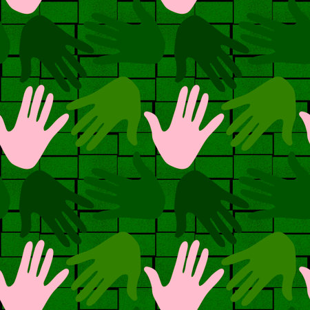 Handprint seamless team work pattern for school and fabrics and kids and hobbies and wrapping paper and notebooks and clothes print. High quality illustrationの写真素材