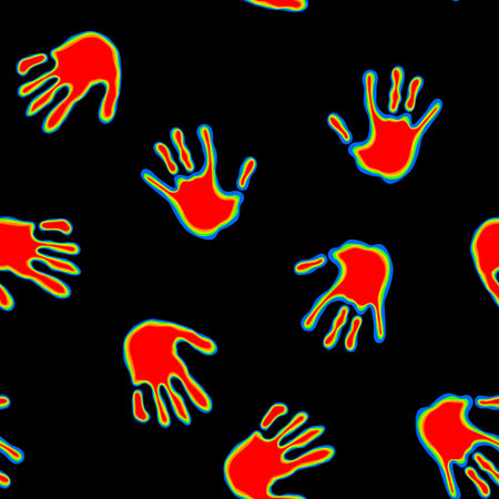 Handprint seamless team work pattern for school and fabrics and kids and hobbies and wrapping paper and notebooks and clothes print. High quality illustrationの写真素材