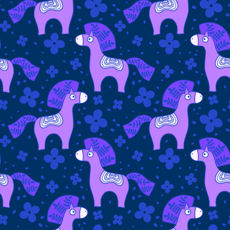 New year 2026 animals seamless Christmas horses pattern for wrapping paper and party accessories and kids clothes print and fashion textilesの写真素材