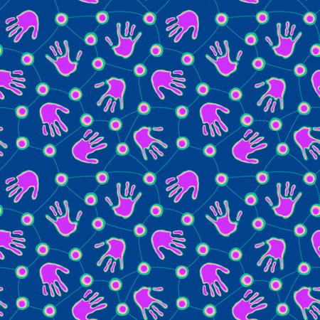 Handprint seamless team work pattern for school and fabrics and kids and hobbies and wrapping paper and notebooks and clothes print. High quality illustrationの写真素材