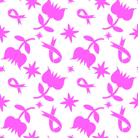 Breast cancer month seamless pink ribbon day mammogram pattern for wrapping paper and medical accessories and medicine textiles. High quality illustrationの写真素材