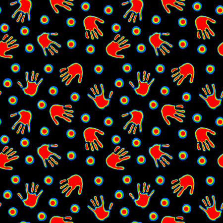 Handprint seamless team work pattern for school and fabrics and kids and hobbies and wrapping paper and notebooks and clothes print. High quality illustrationの写真素材