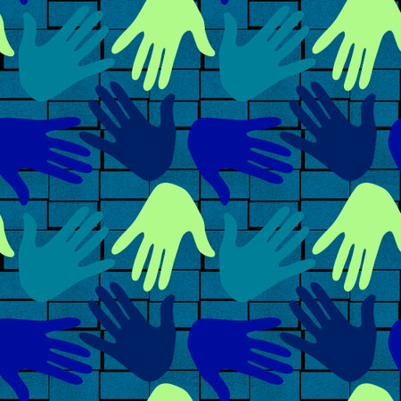 Handprint seamless team work pattern for school and fabrics and kids and hobbies and wrapping paper...