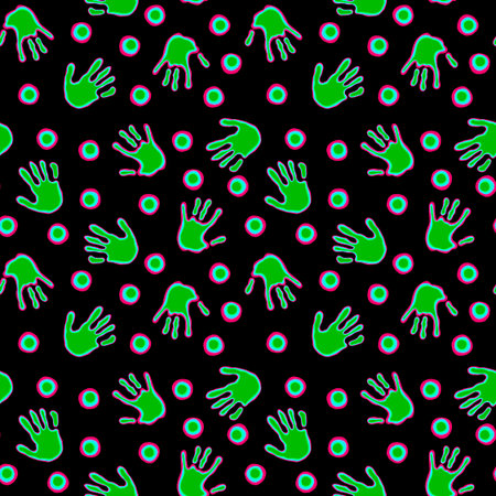 Handprint seamless team work pattern for school and fabrics and kids and hobbies and wrapping paper and notebooks and clothes print. High quality illustrationの写真素材