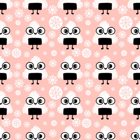 Japanese food onigiri seamless cartoon kawaii rice ball pattern for wrapping paper and kids clothes print and menu and restaurants accessories and fabrics and lines. High quality illustrationの写真素材