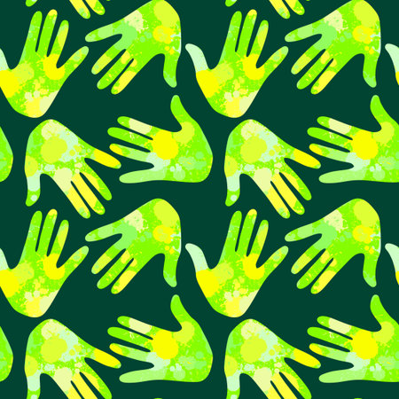 Handprint seamless team work pattern for school and fabrics and kids and hobbies and wrapping paper and notebooks and clothes print. High quality illustrationの写真素材