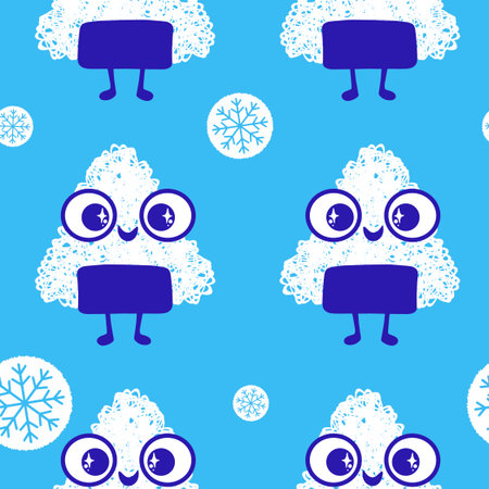 Japanese food onigiri seamless cartoon kawaii rice ball pattern for wrapping paper and kids clothes print and menu and restaurants accessories and fabrics and lines. High quality illustrationの写真素材