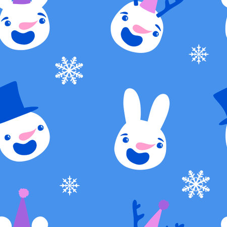 Christmas cartoon ice seamless snowman pattern for wrapping paper and fabrics and lines and kids clothes print and party accessories and new year packaging. High quality illustrationの写真素材
