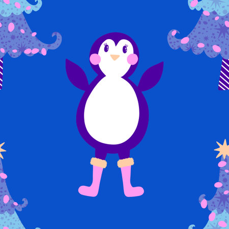 Christmas animals seamless penguin pattern for wrapping paper and fabrics and lines and kids clothes print and new year packaging and Noel winter packaging. High quality illustrationの写真素材