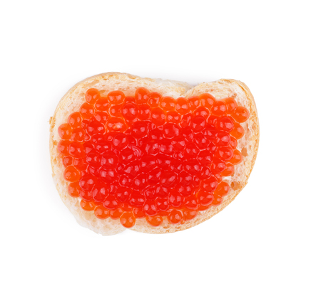 Sandwich with red caviar isolated on white background.の写真素材