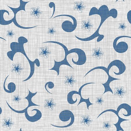 Abstract seamless floral vector pattern with textural background. Trending and floristic elements of delicate blue and blue shades for the design of textiles, wallpaper, cards, invitations and celebrationsのイラスト素材