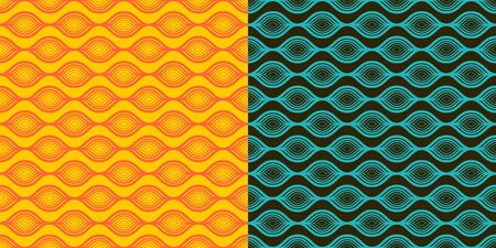 Abstract set of seamless vector, geometric organic pattern of waves on a theme and an orange background. Trending traditional graphic art ornament for decoration of backgrounds, textiles, wallpapers, cards, ceramicsのイラスト素材