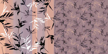 Seamless pattern with floral themes. A set of two vectors with randomly arranged branches and leaves...