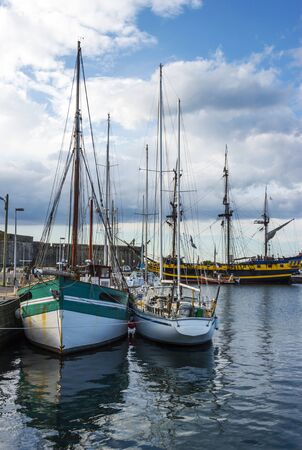 ancient port and quay in San Malo, Franceの写真素材