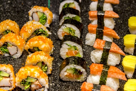 Sushi and Rolls closeupの写真素材