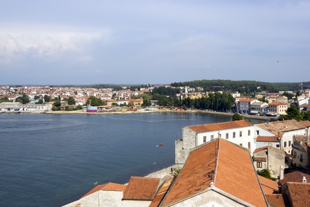 Panoramic view of down town Porec from the basilica tower, Istra, Croatiaの写真素材