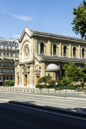 Facade of a cathedral  in Paris, Franceの写真素材