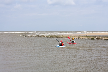 Two sea kayaks, North  Sea, the Netherlandsの写真素材