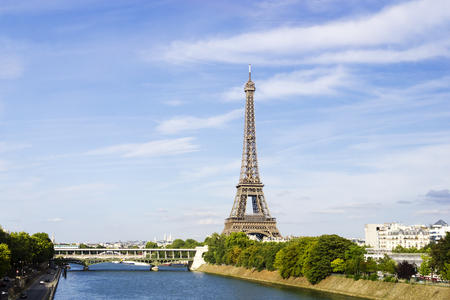 Eiffel Towerfrom the view over Siene, Paris, Franceの写真素材