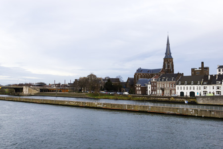 Panorama of Maastricht, Netherlands in cloudy calm winter dayの写真素材