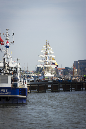 Port of Amsterdam, Noord-HollandNetherlands - August 23-08-2015 -Tall ship the Stad Amsterdam is sailing from IJmuiden to Amsterdam during the big event SAIL. SAIL is the biggest nautical event ever.のeditorial素材