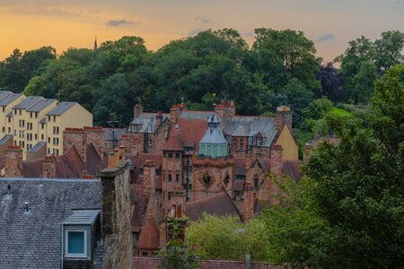 Sunset over Well Court, Dean Village, Edinburgh, Scotlandの写真素材