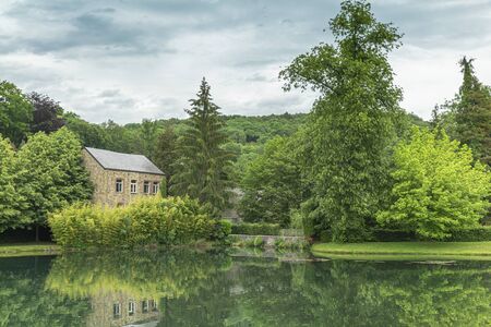 The water gardens of Annevoie, between Namur and Dinant, Belgiumの写真素材